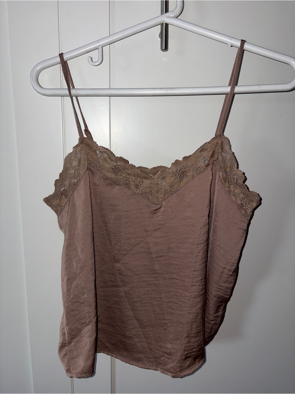 Pink Rose Lace-Trim Satin Cami in Mauve